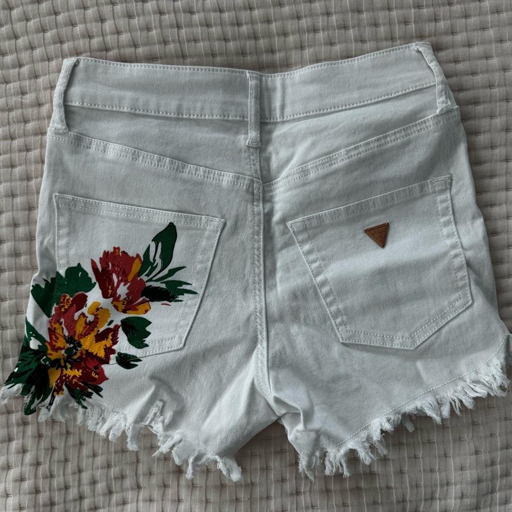 Floral Printed White Denim Shorts